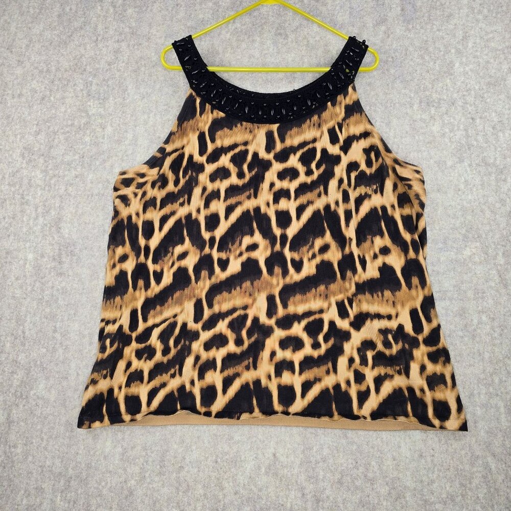 Jones New York Signature Woman 3X Tank Top Black/Beige Animal Print
